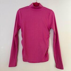 J. Crew Factory Ribbed Mock Neck Long Sleeve Top in Fuchsia Pink